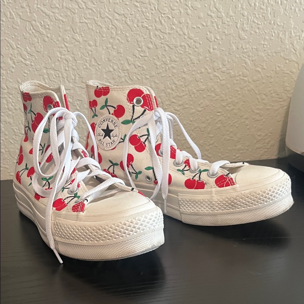 Converse White and Red Cherry High-Tops